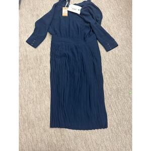 Sessùn Navy Pleated Long Sleeve Maxi Dress – Size 38 (US 6) – New With Tags